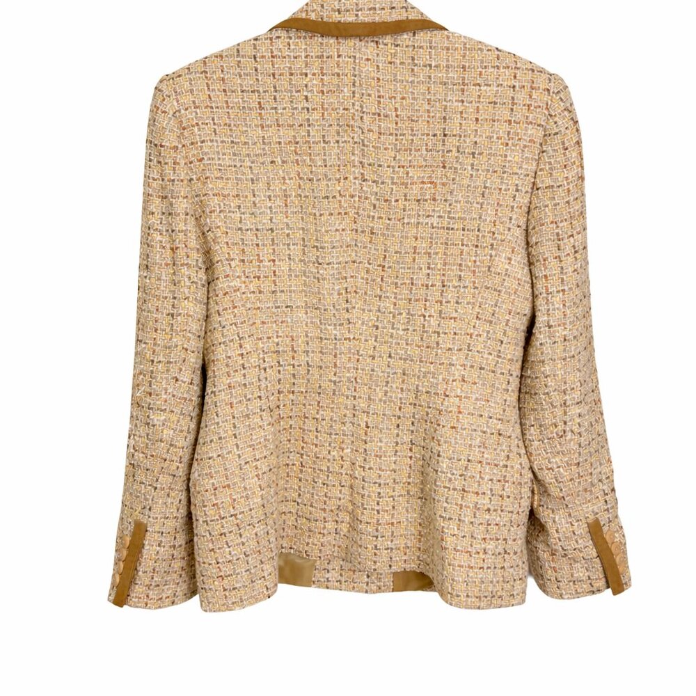 Vintage Oscar de la Renta Petite Tweed Blazer 8P NWT Beige Camel Trim Jacket - Picture 3 of 3